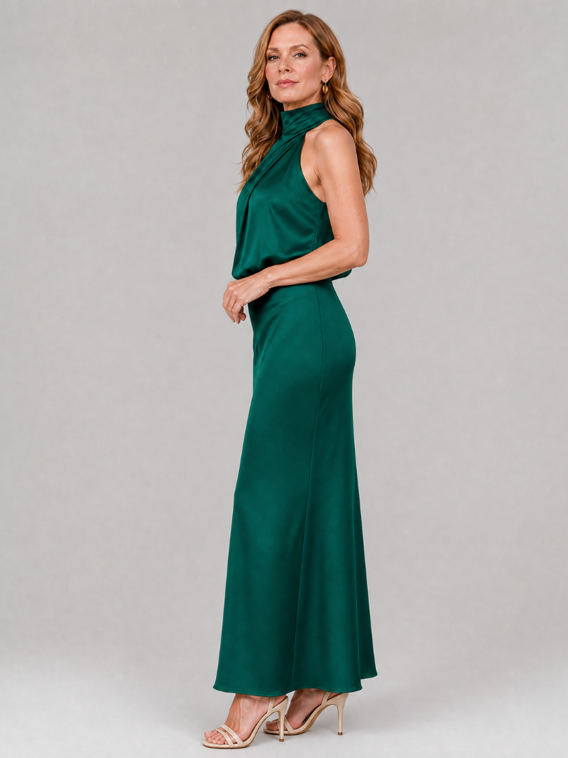 Nopal | Vestido midi drapeado sin mangas