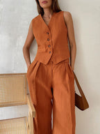 Lila V-neck Pleated Wide-leg Pants Suit