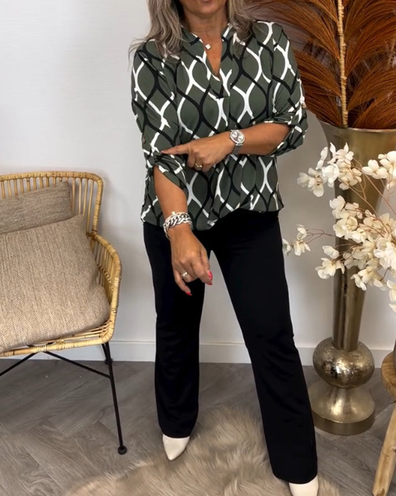 Janny | Blusa casual de manga comprida com padrão elegante