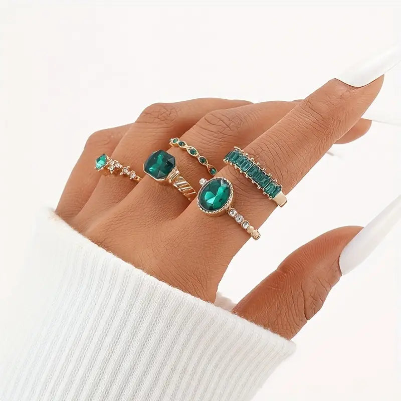 Conjunto de anéis esmeralda requintados Zarina | dourado