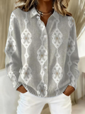 Renee – Blusa elegante de malha com capuz e padrão de losangos