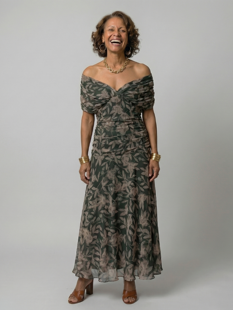 Calen | Vestidos midi fluidos com ombros descobertos