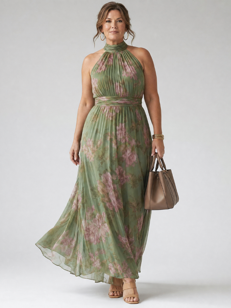 Mirelle | Vestido midi franzido com decote halter