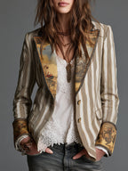 Wendy - Women’s Boho Striped Printed Lapel Blazer