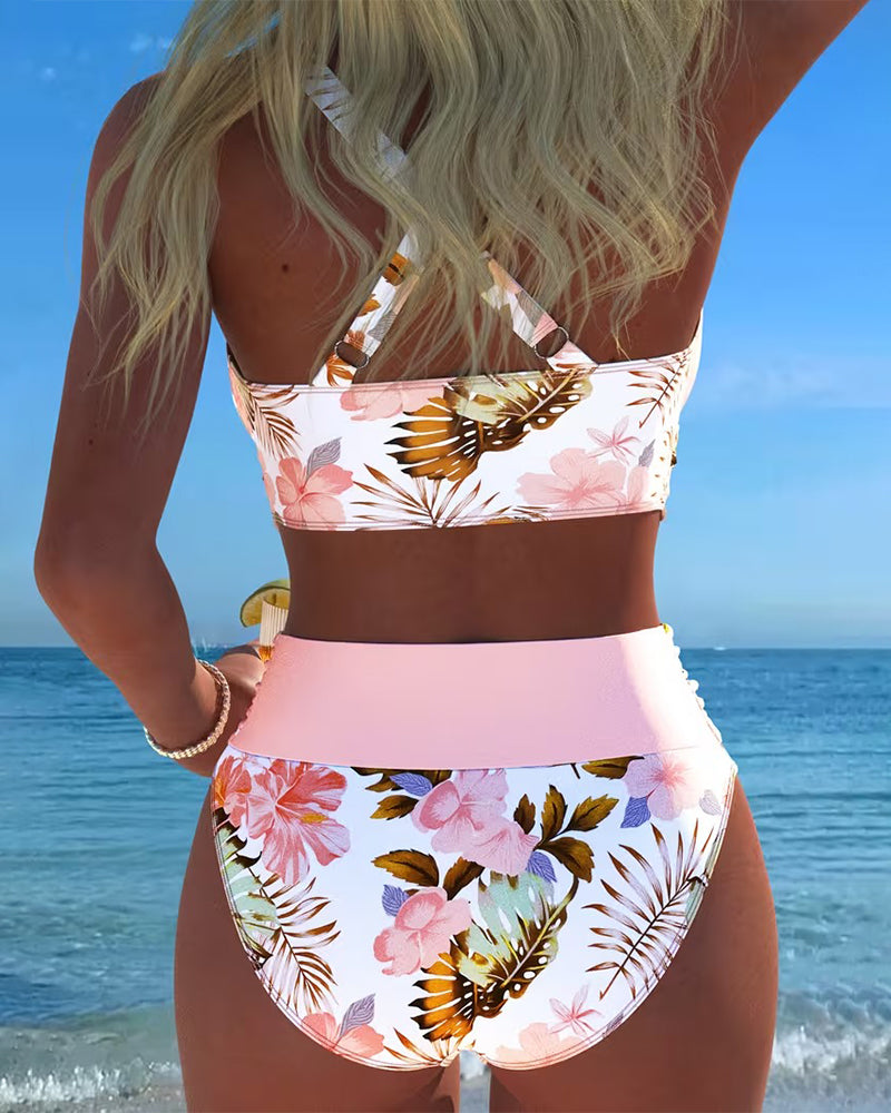 Jolina - Conjunto de bikini cruzado con estampado floral