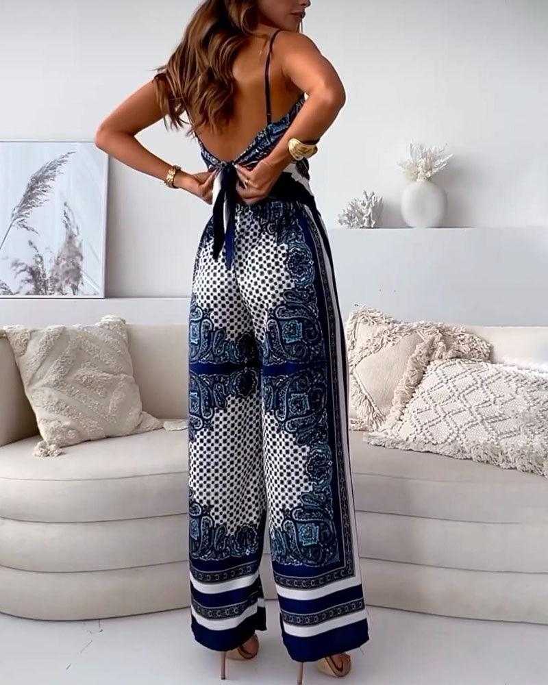 Conjunto de chaleco con cordones y pantalones estampados Lila