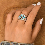 Anillo vintage bohemio de flores y enredaderas de turquesa