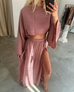 Lila Slit Cotton and Linen Two-Piece Set