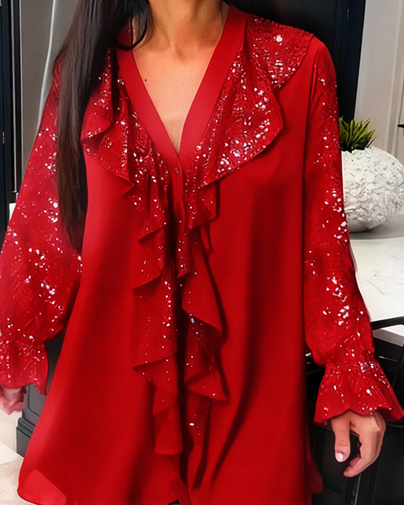 Blusas holgadas de color liso con volantes