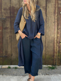 Conjunto de top con escote en V y pantalón de pierna ancha de Lila