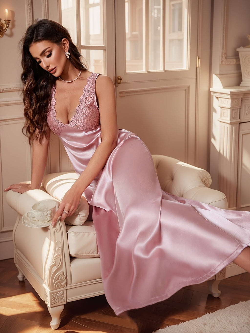 Rosalie | Camisón suave de encaje con espalda descubierta