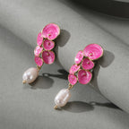 Green Enamel Floral Drop Earrings with Jade Teardrop