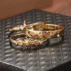 Set de anillos apilables vintage de media luna con circonitas incrustadas