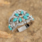 Anillo vintage bohemio de flores y enredaderas de turquesa