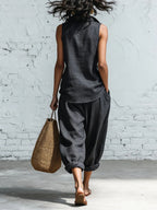 Conjunto de camisa com gola e calças de perna larga Sophia