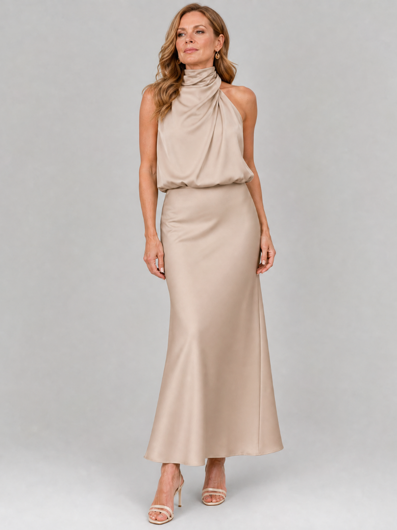 Nopal | Vestido midi drapeado sin mangas