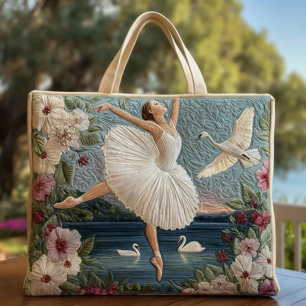 Elegancia del ballet de los cisnes | Bolsa tote acolchada artesanal