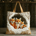 Familia de zorros acogedora | Bolsa tote acolchada artesanal