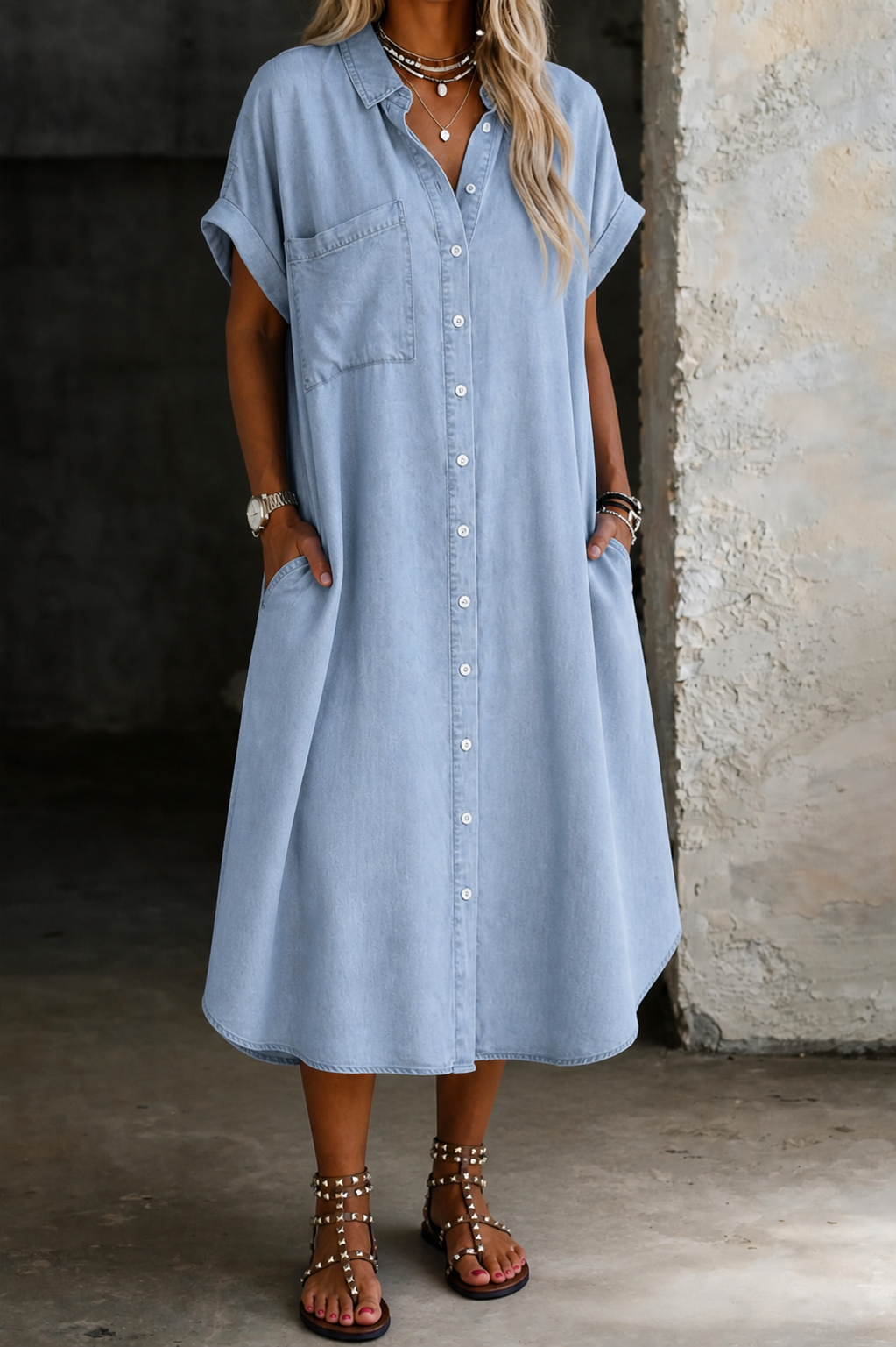 Karen | Vestido-camisa de ganga leve