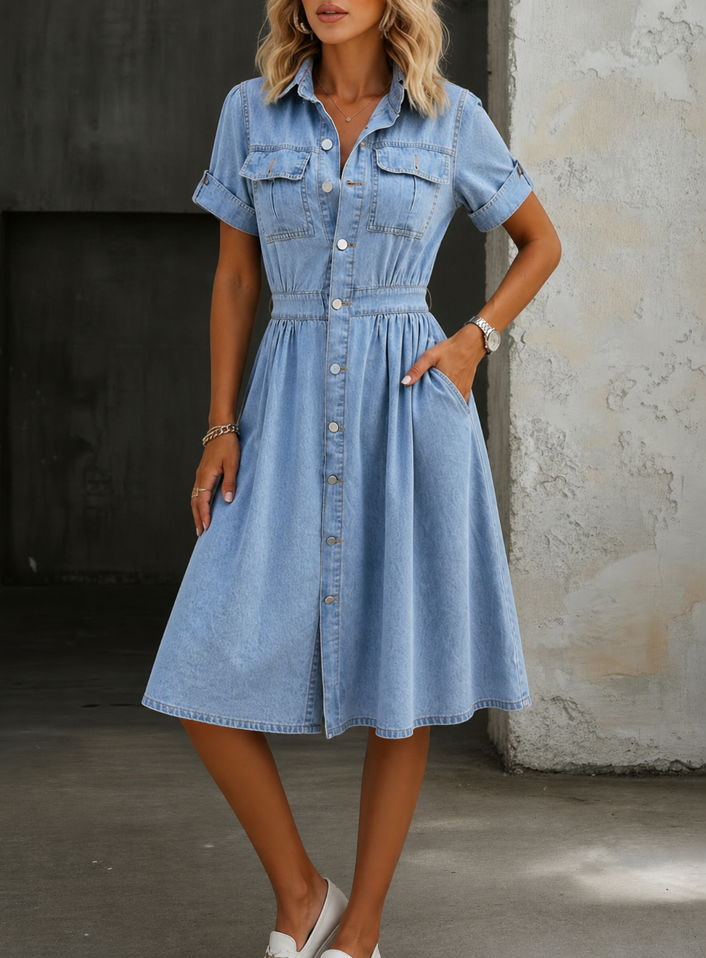 Deborah | Vestido vaquero de manga corta