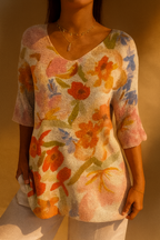Suéter informal de punto para mujer con diseño artístico floral vintage
