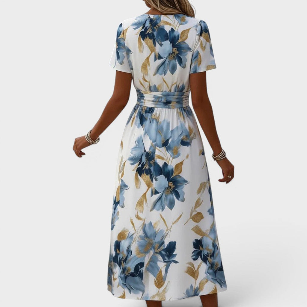 Elara | Vestido midi floral cruzado en la cintura