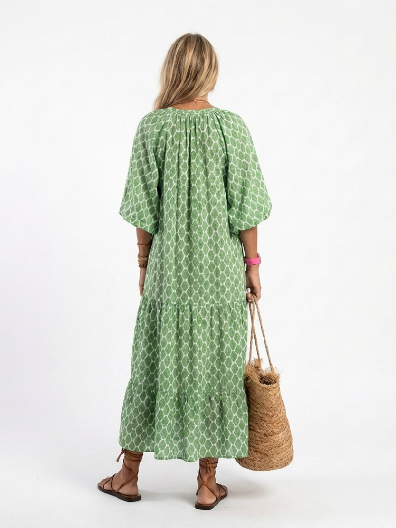 Apolline | Vestido midi estampado com decote em V e mangas a três quartos