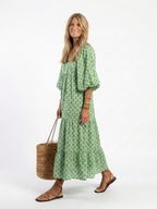 Apolline | Vestido midi estampado com decote em V e mangas a três quartos