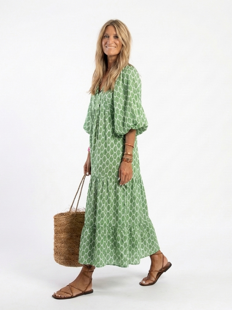 Apolline | Vestido midi estampado com decote em V e mangas a três quartos