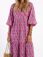 Apolline | Vestido midi estampado com decote em V e mangas a três quartos