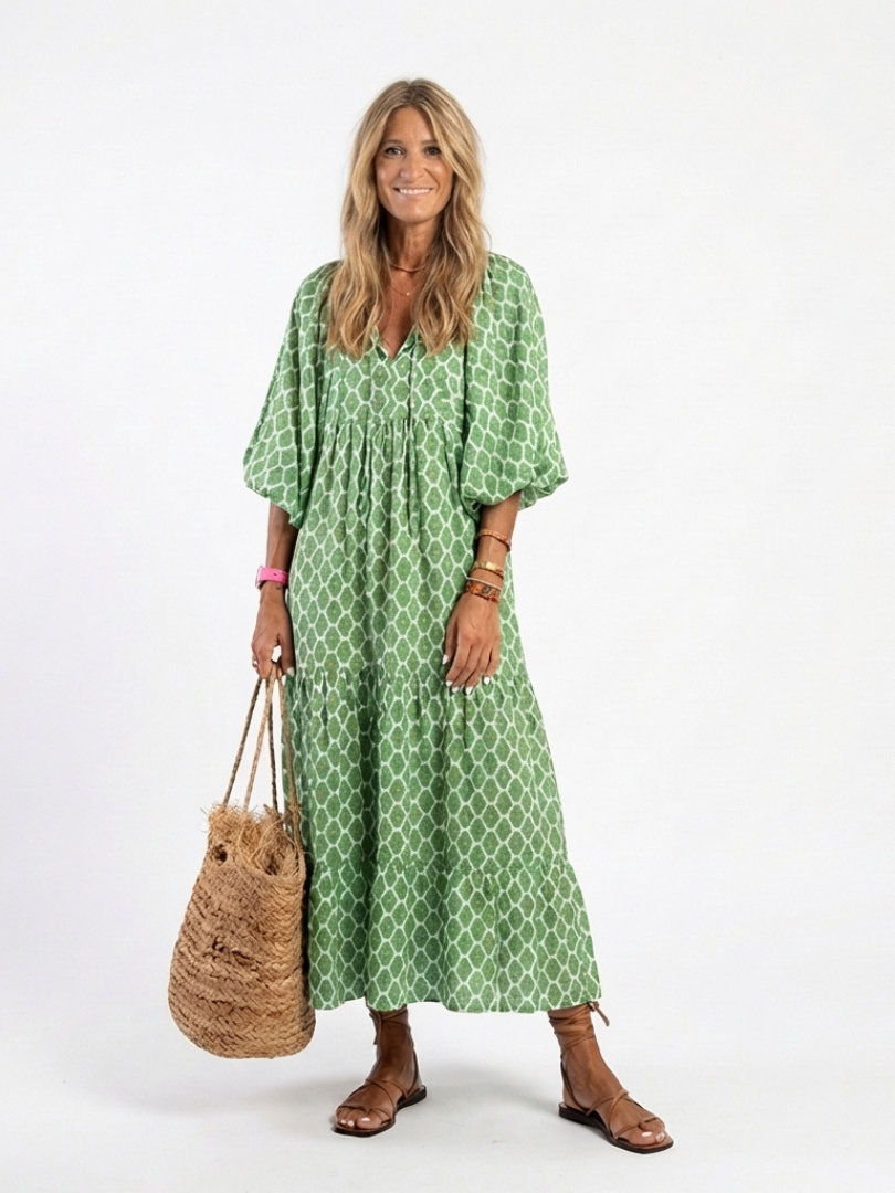 Apolline | Vestido midi estampado com decote em V e mangas a três quartos