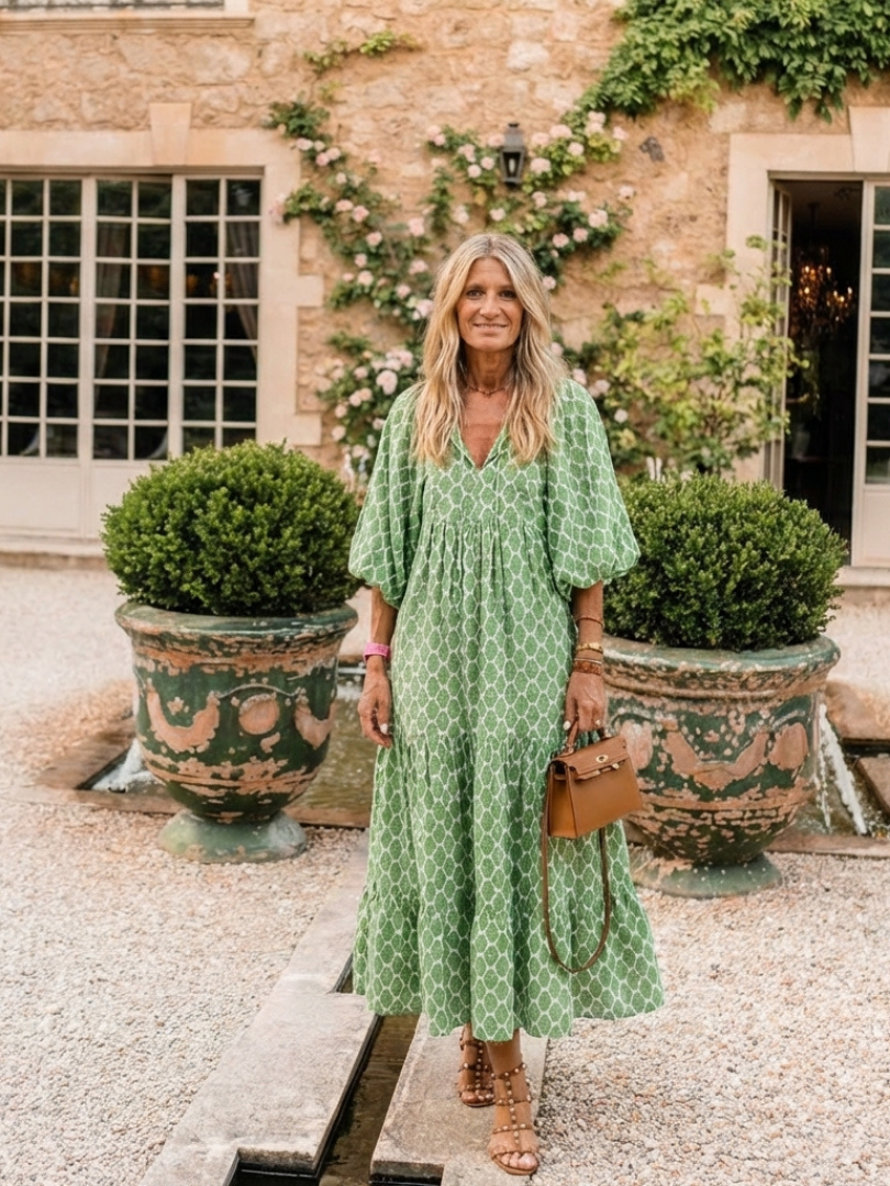 Apolline | Vestido midi estampado com decote em V e mangas a três quartos
