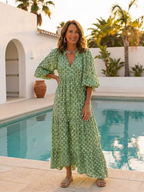 Apolline | Vestido midi estampado com decote em V e mangas a três quartos