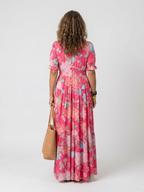 Ione | Vestido midi floral com mangas curtas e decote em V