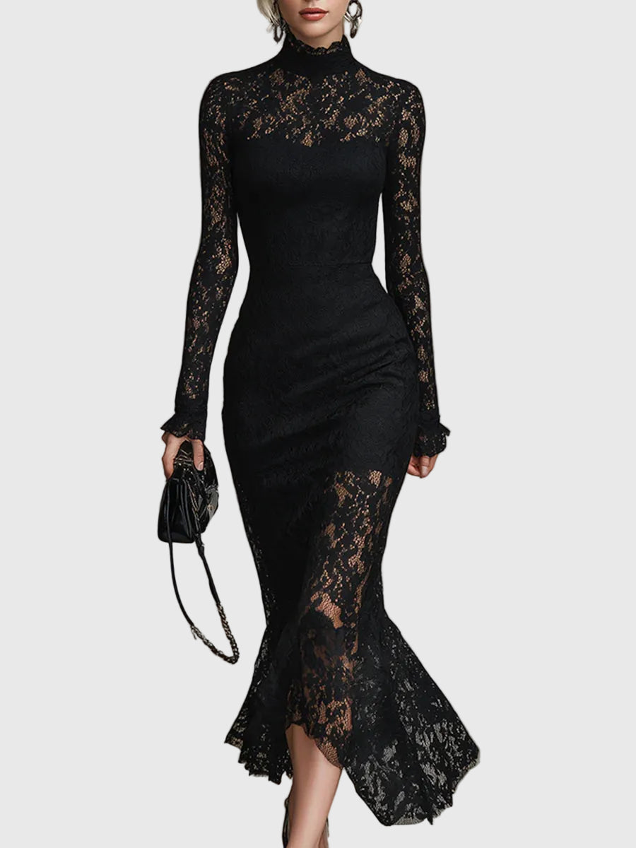 Monica | Vestido comprido elegante de renda com cauda de sereia