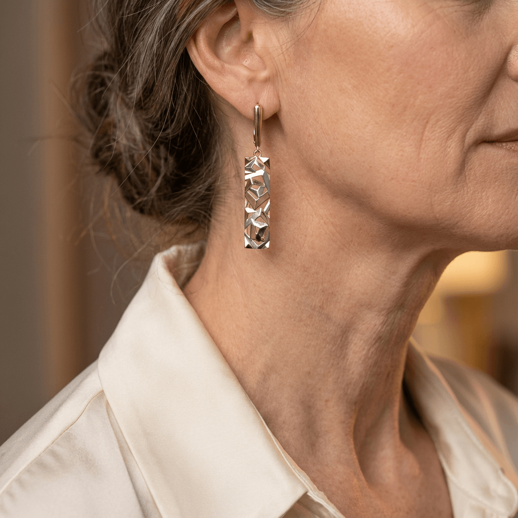 Elegant Rectangular Gold and Silver Earrings