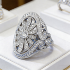Elegant Vintage Sparkling Full Zirconia Sunflower Ring