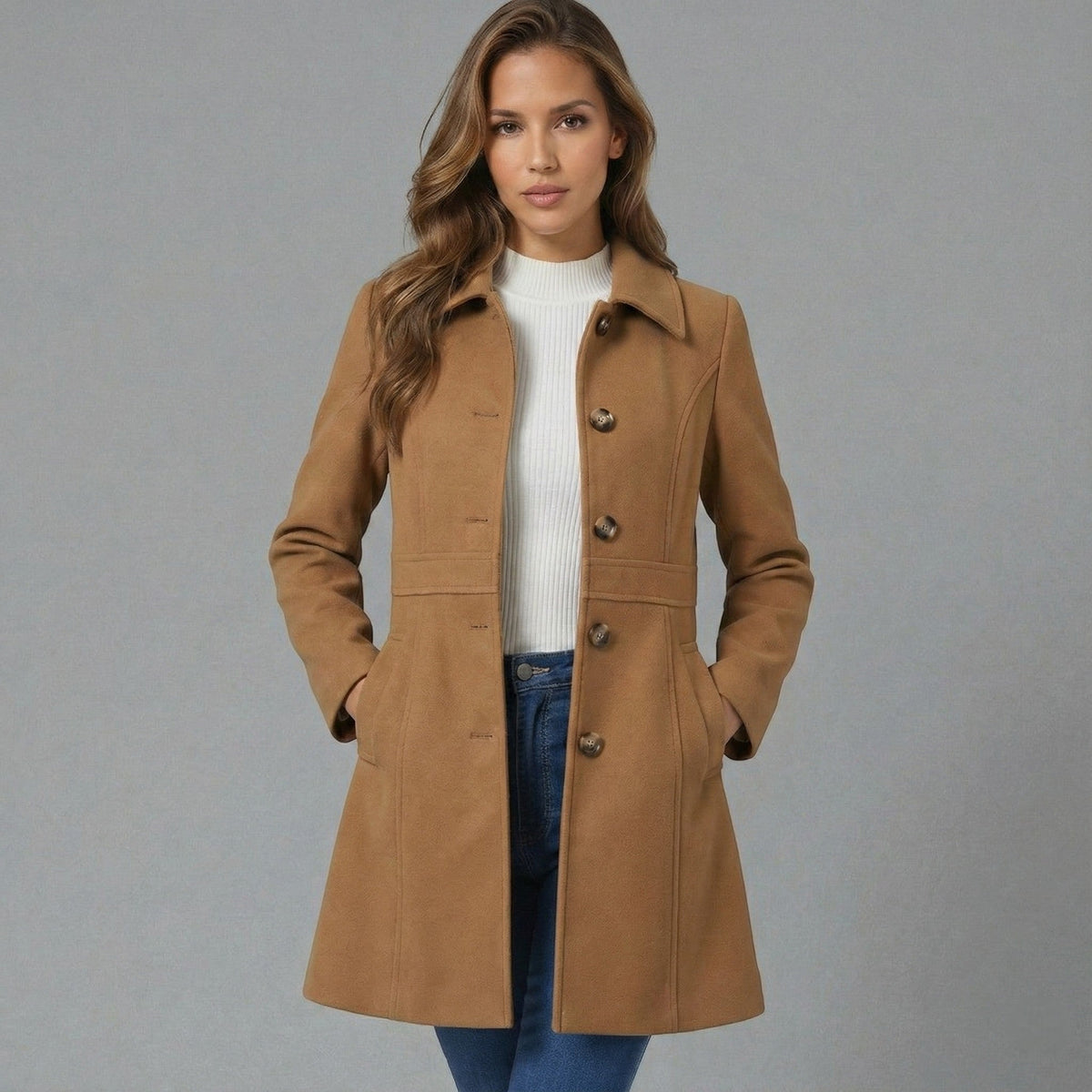 Emmara | Women A Line Button Front Coat