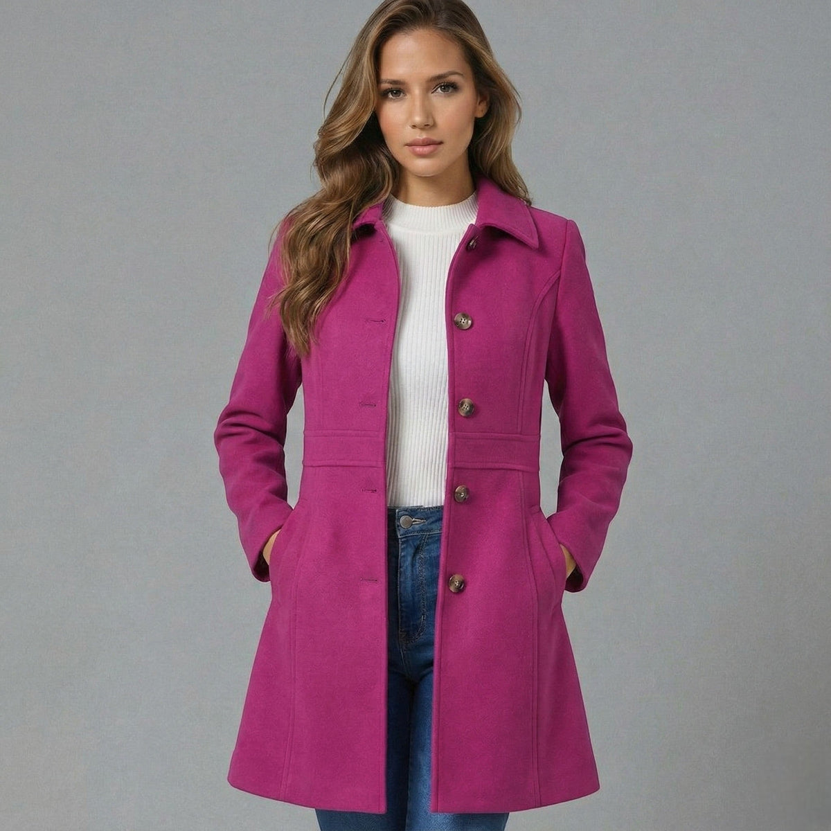 Emmara | Women A Line Button Front Coat