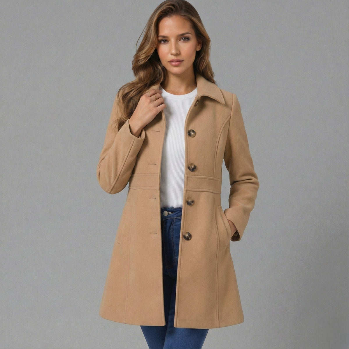 Emmara | Women A Line Button Front Coat