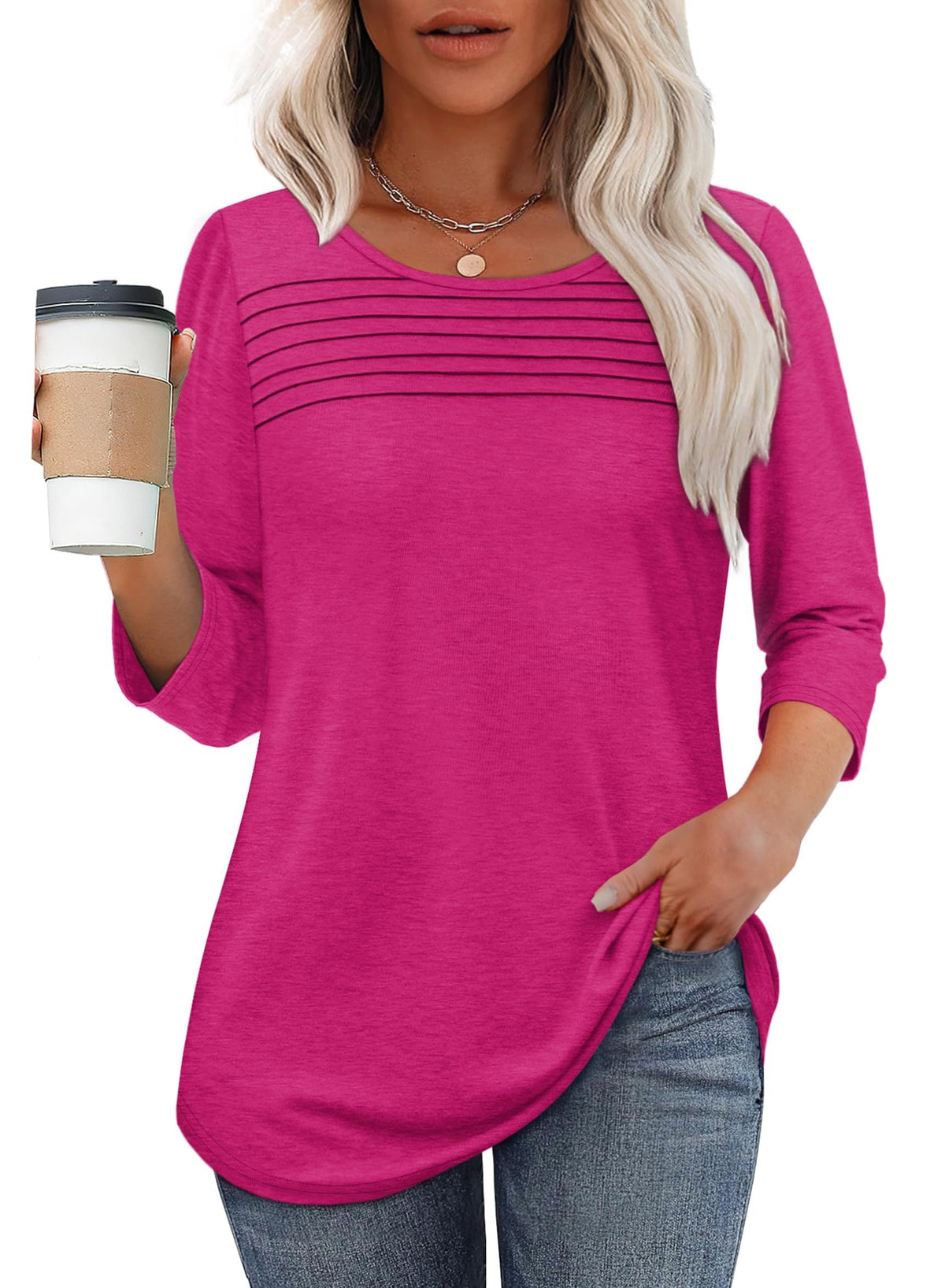 Mona | Blusa plissada com mangas 3/4