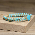 Vintage Boho Beaded Turquoise Heart Charm Bracelet