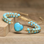 Vintage Boho Beaded Turquoise Heart Charm Bracelet