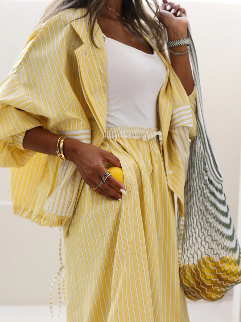 Conjunto casual Sophie amarelo com listras