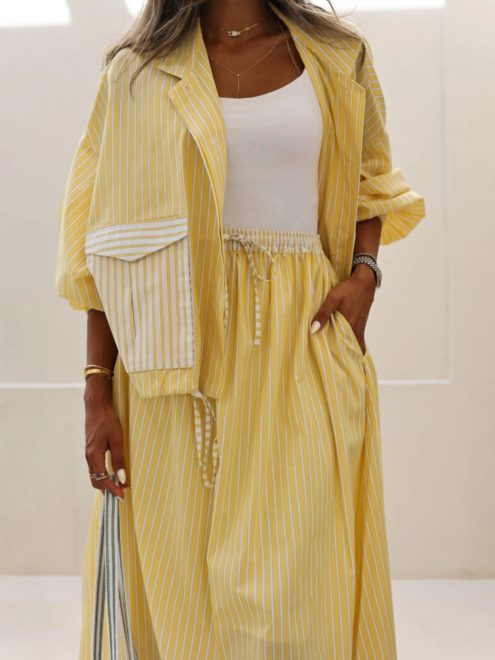 Conjunto casual Sophie amarelo com listras