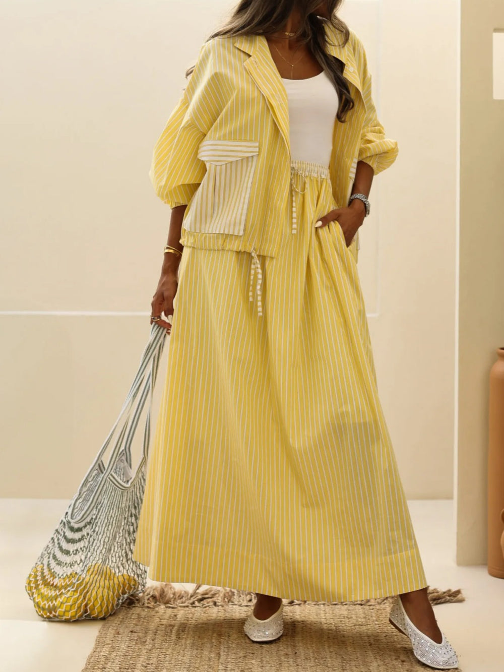 Conjunto casual Sophie amarelo com listras