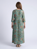 Marina | Vestido Largo Floral con Escote en V y Manga Tres Cuartos