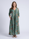 Marina | Vestido Largo Floral con Escote en V y Manga Tres Cuartos