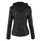 Leather Biker Jacket with Removable Hood and Zip Detail