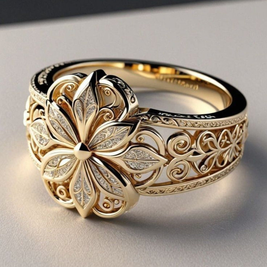 Exotic Floral Zirconia Gold Ring